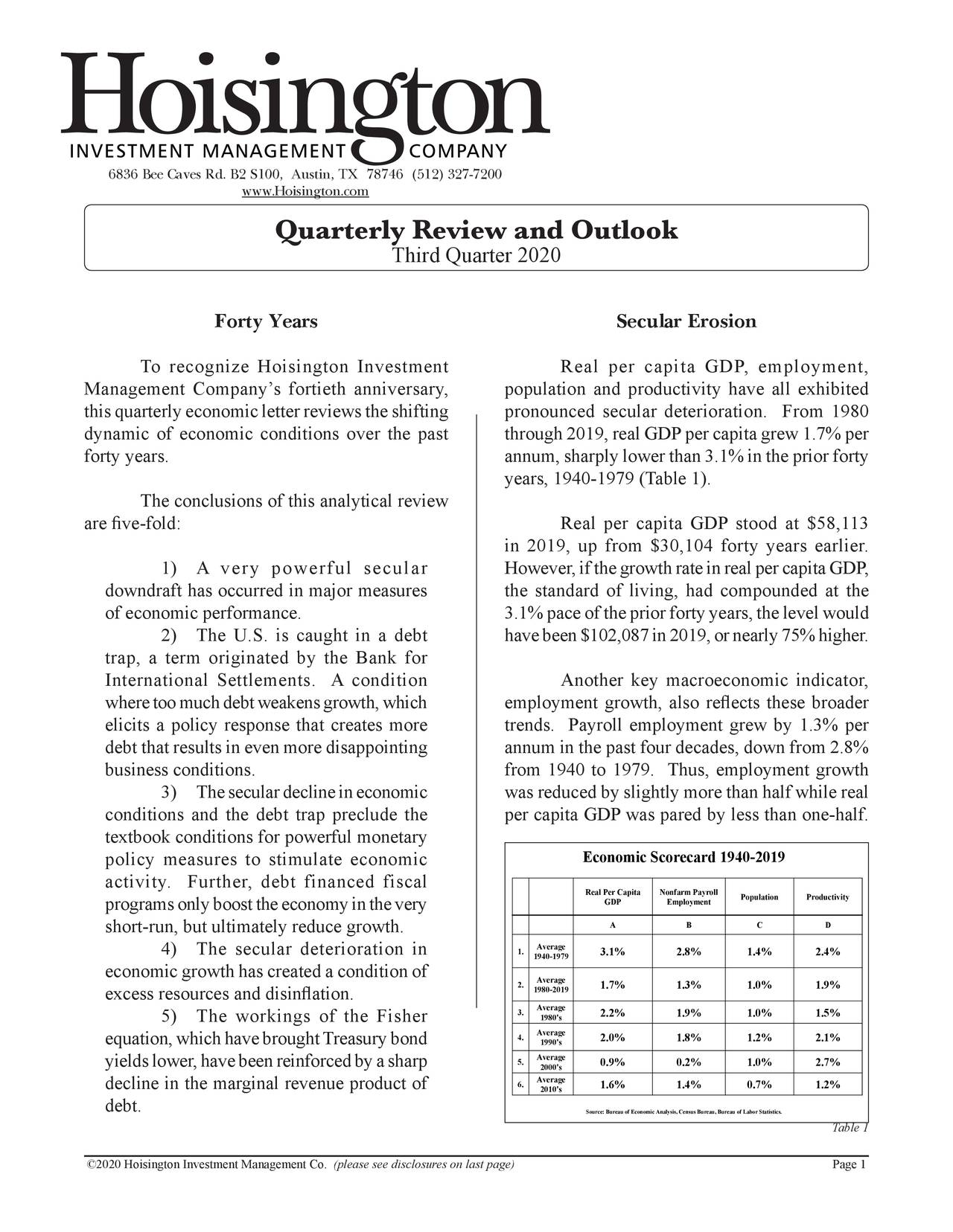 Hoisington Investment Management Q3 2020 Investor Letter Seeking Alpha