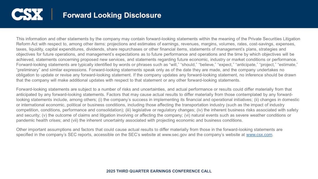 CSX Corporation 2025 Q3 - Results - Earnings Call Presentation (NASDAQ ...