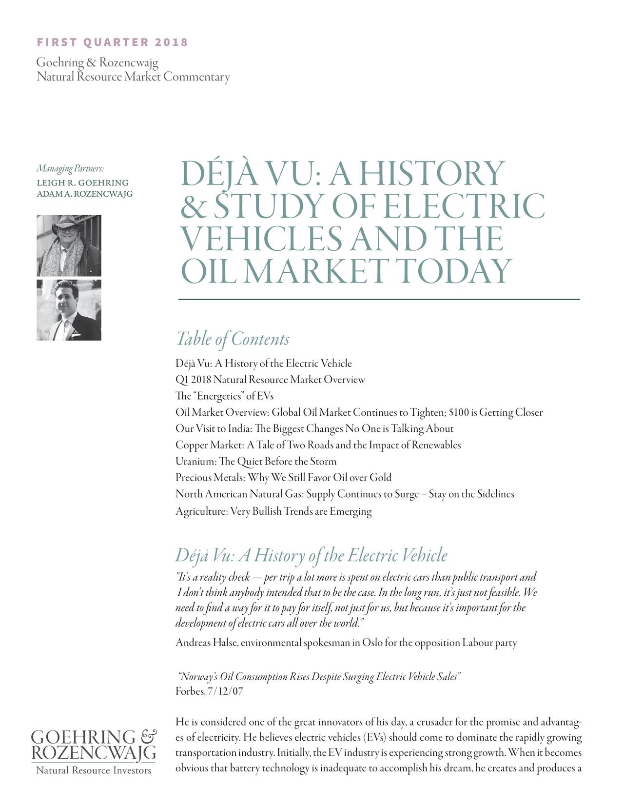 DéJà Vu A History And Study Of Electric Vehicles And The Oil Market