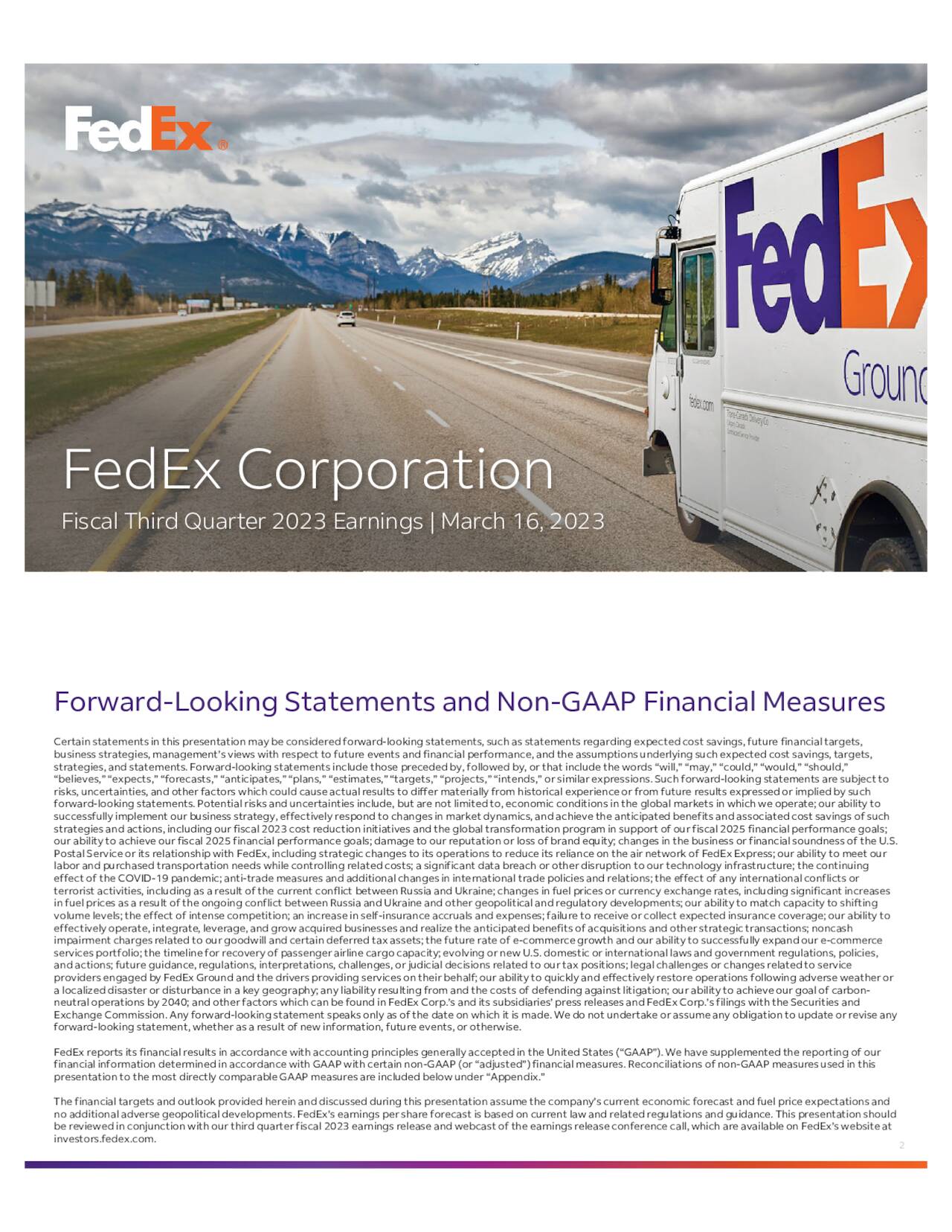 FedEx Corporation 2023 Q3 Results Earnings Call Presentation (NYSE