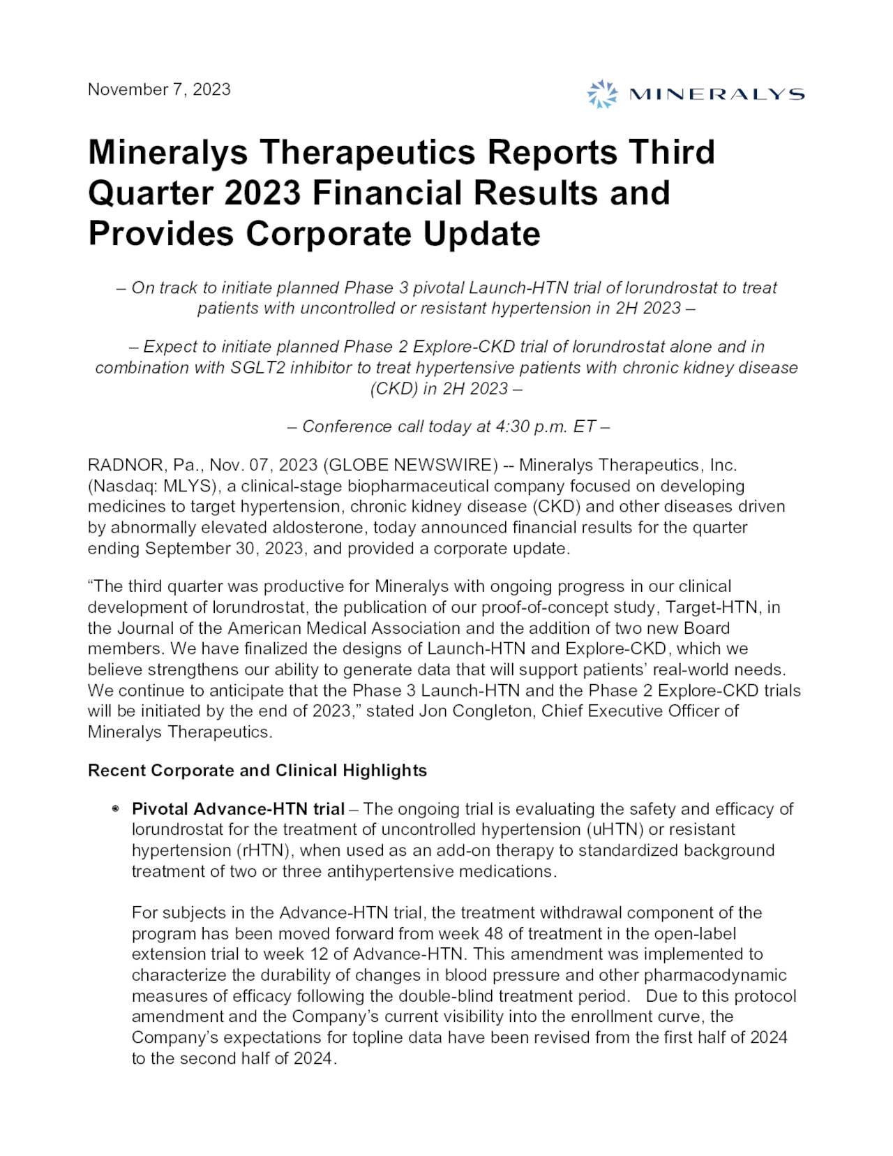 Mineralys Therapeutics, Inc. 2023 Q3 - Results - Earnings Call ...