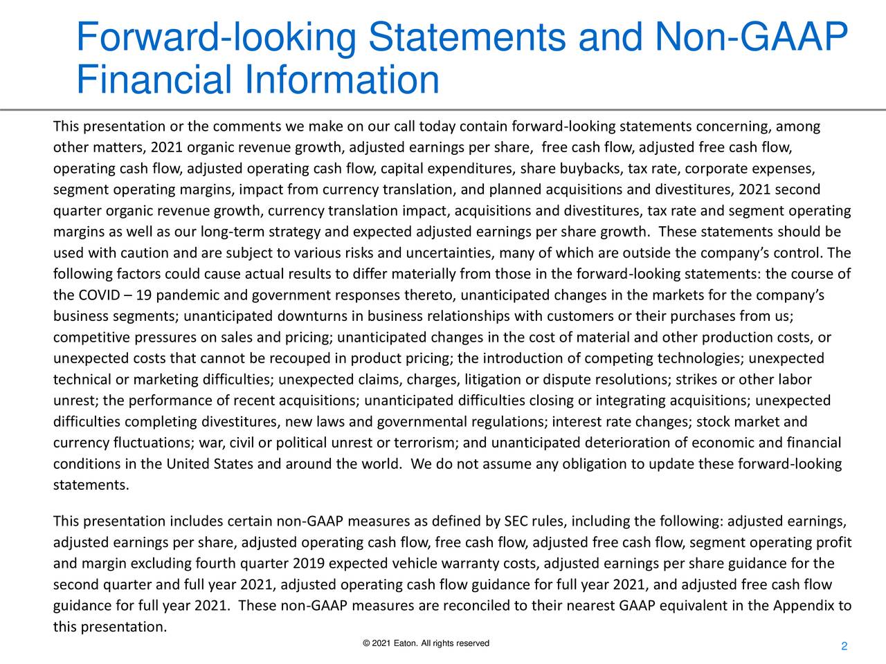 Forward-looking Statements and Non-GAAP