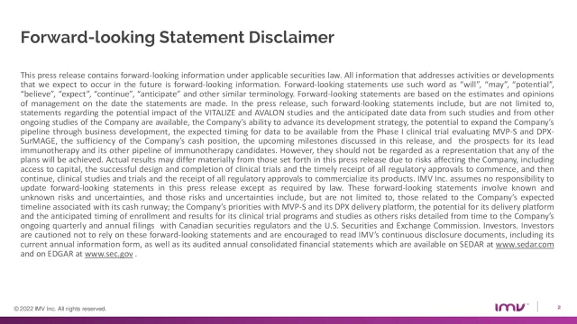 Imv Report IMV Inc. 2022 Q3 - Results - Earnings Call Presentation (NASDAQ:IMV ...