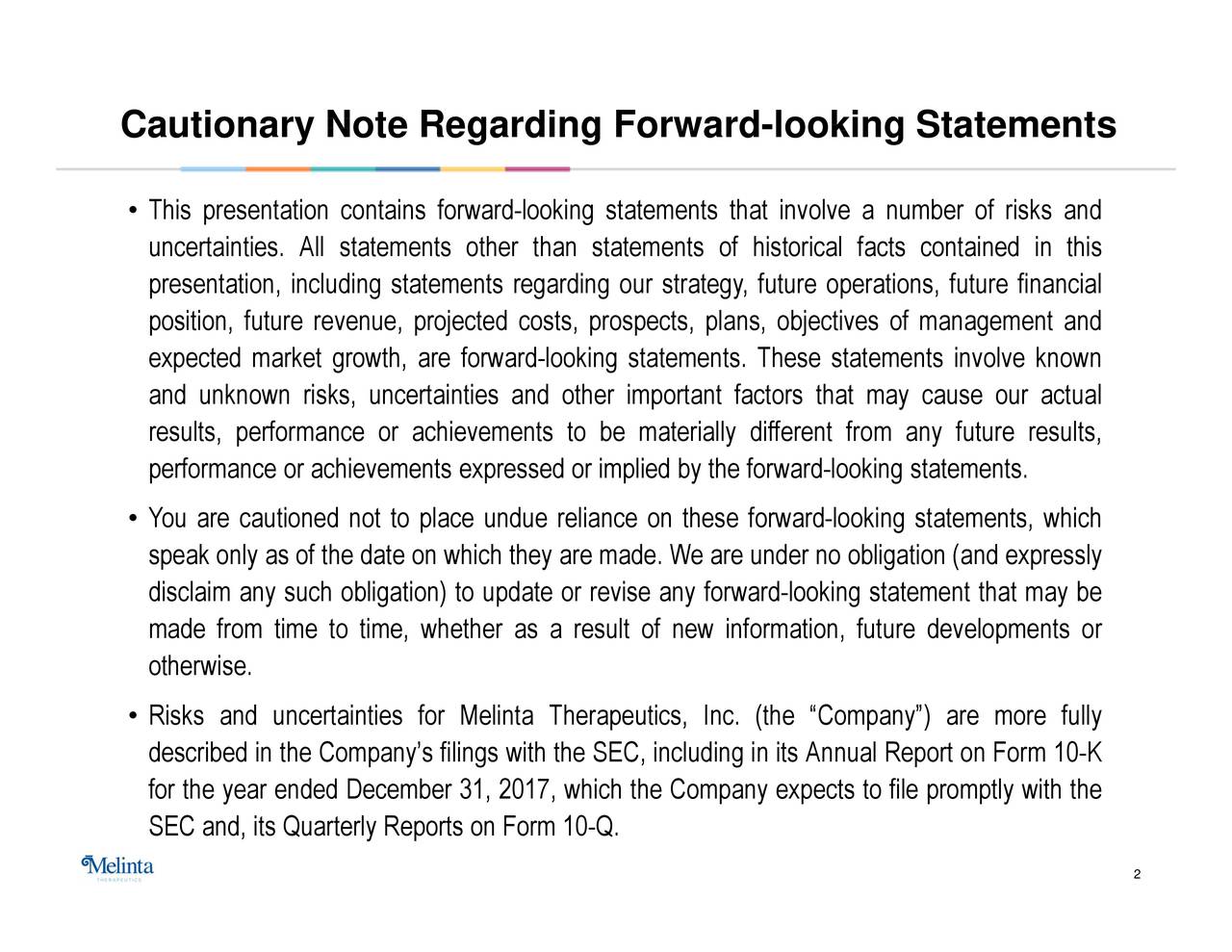Melinta Therapeutics 2017 Q4 Results Earnings Call Slides (NASDAQ