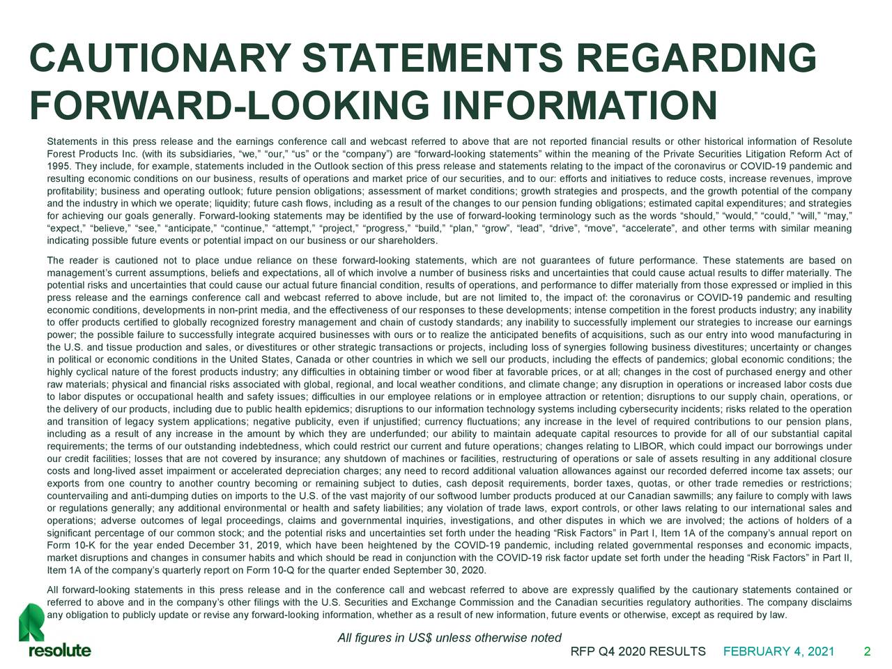 Resolute Forest Products Inc. 2020 Q4 Results Earnings Call