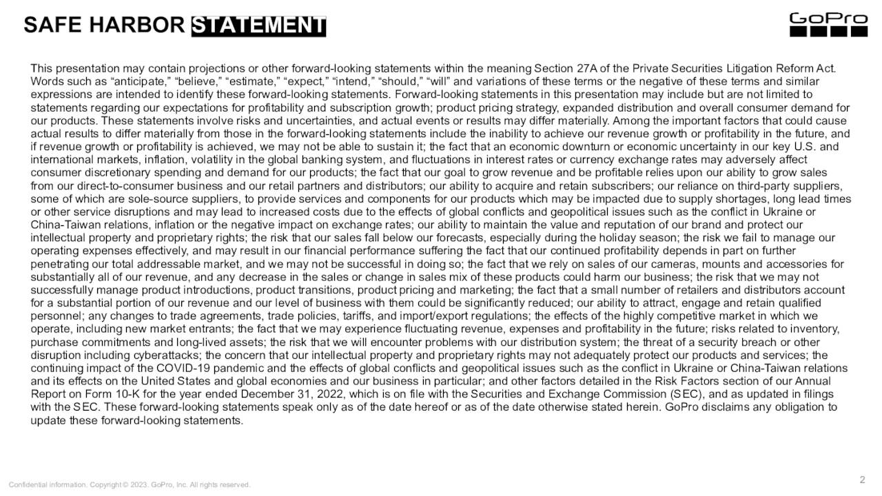 SAFE HARBOR STATEMENT