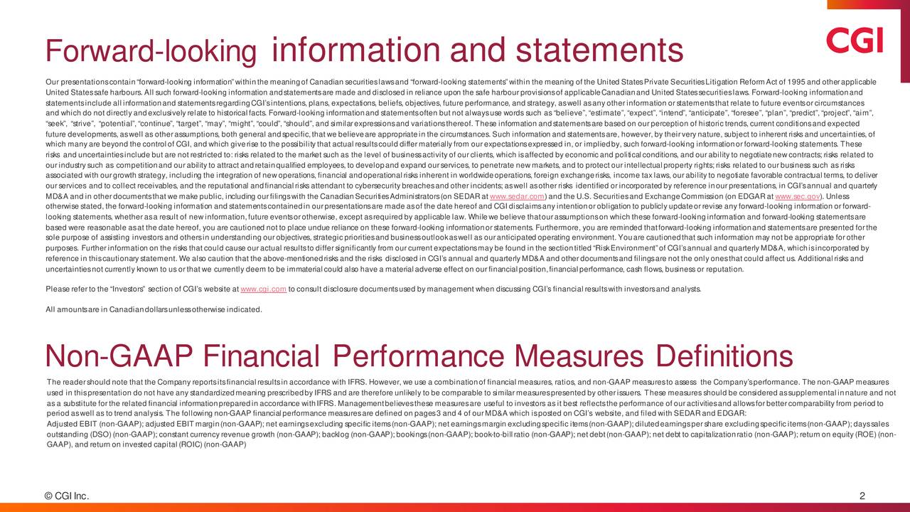 CGI Inc. 2019 Q2 Results Earnings Call Slides (NYSEGIB) Seeking Alpha