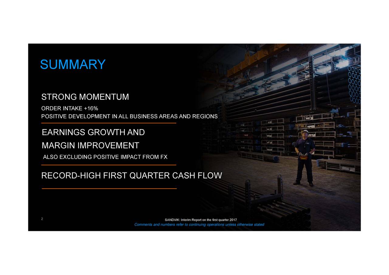 Sandvik AB 2017 Q1 Results Earnings Call Slides (OTCMKTSSDVKF