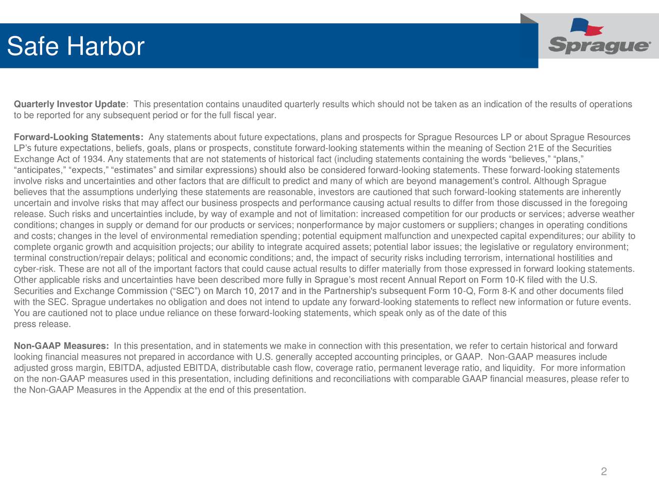 Sprague Resources LP 2017 Q3 Results Earnings Call Slides (NYSE
