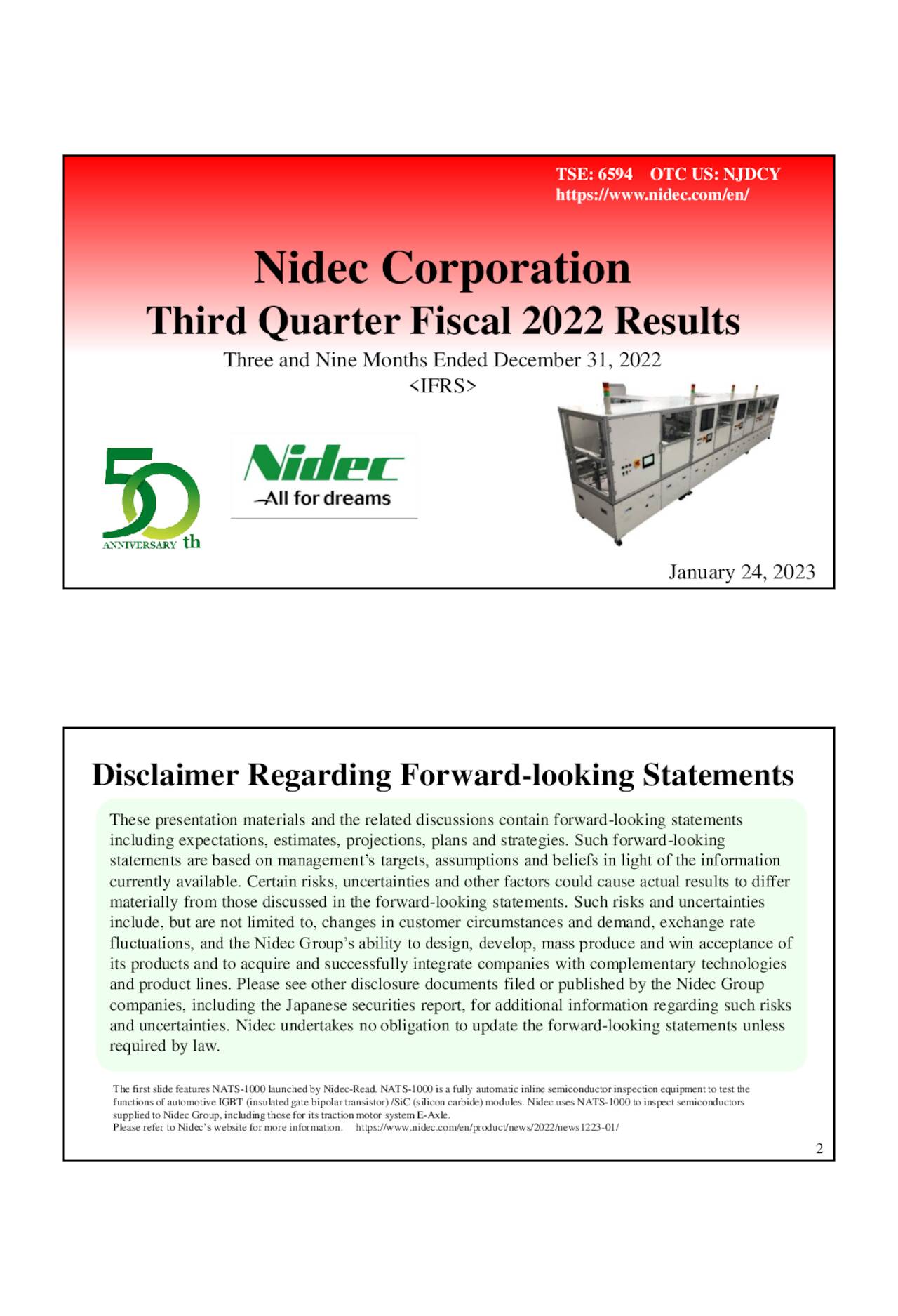 TSE: 6594     OTC US: NJDCY