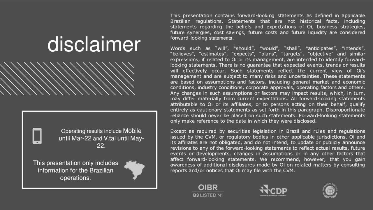 This presentation contains forward-looking statements as defined in applicable