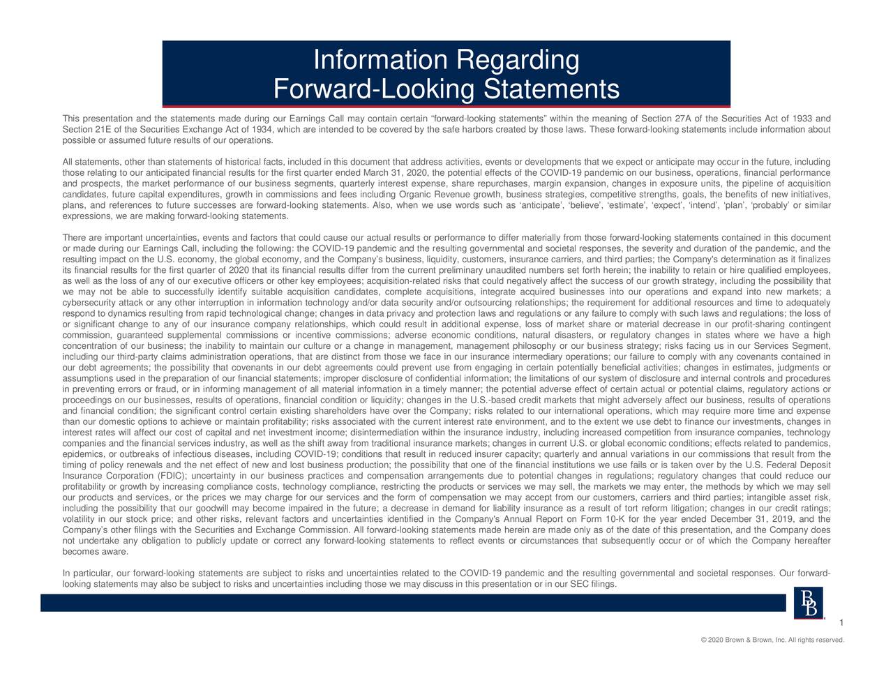 Brown & Brown, Inc. 2020 Q1 Results Earnings Call Presentation