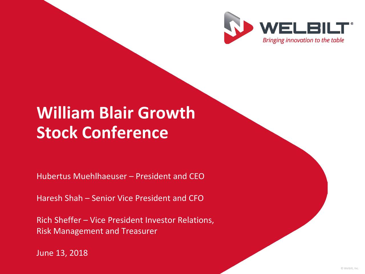 Welbilt (WBT) Presents At William Blair 2018 Growth Stock Conference