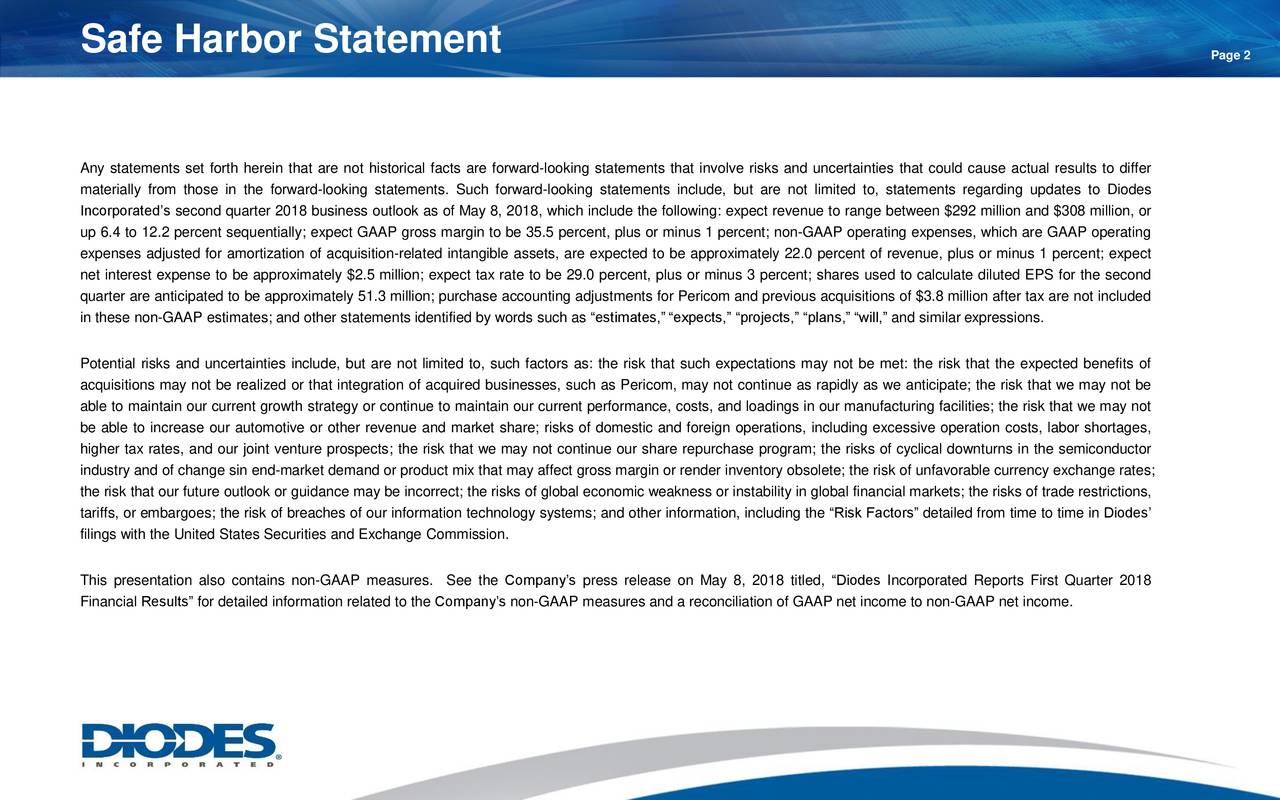 Diodes Incorporated 2018 Q1 Results Earnings Call Slides (NASDAQ