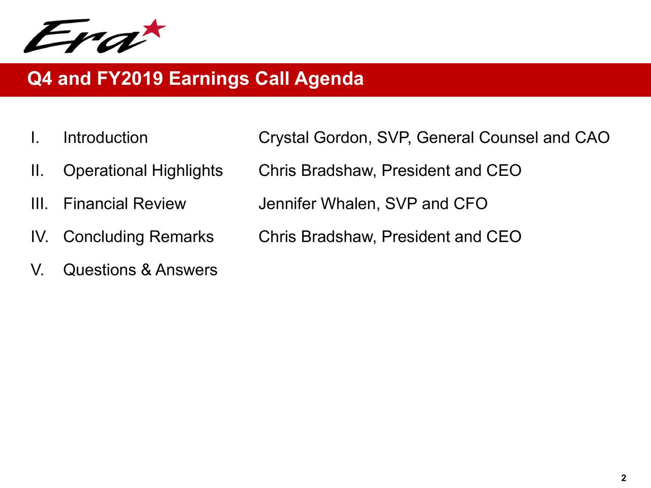Q4 and FY2019 Earnings Call Agenda