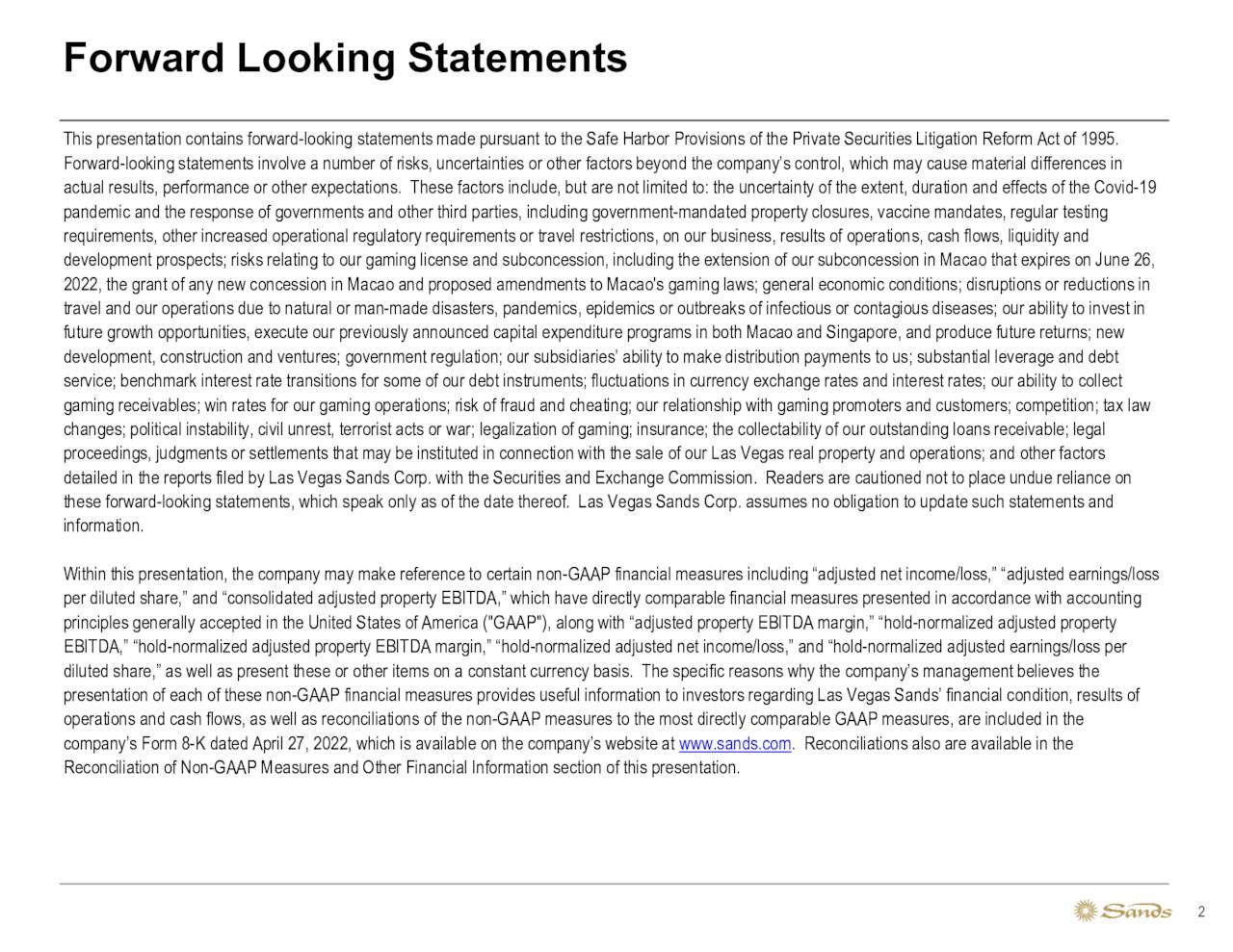 Las Vegas Sands Corp. 2022 Q1 Results Earnings Call Presentation