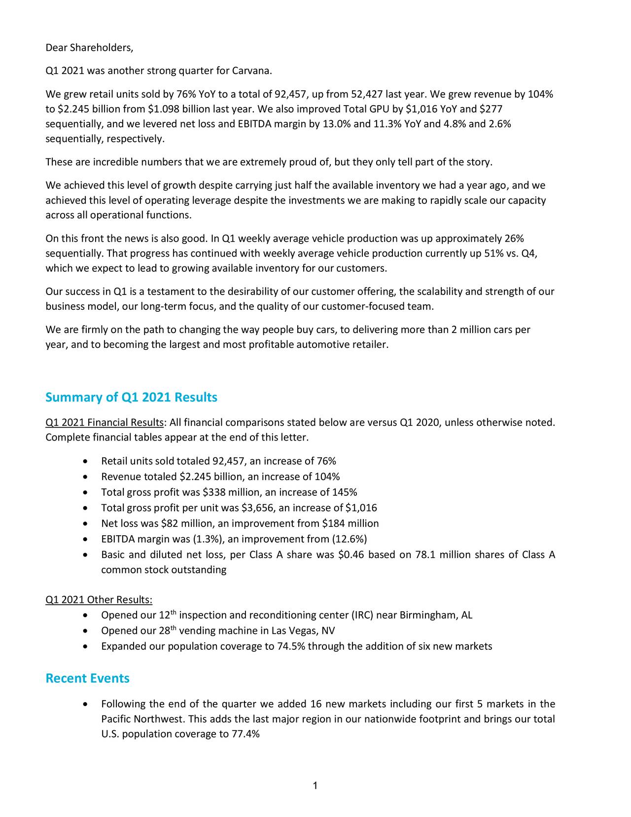 Carvana Co. 2021 Q1 Results Earnings Call Presentation (NYSECVNA