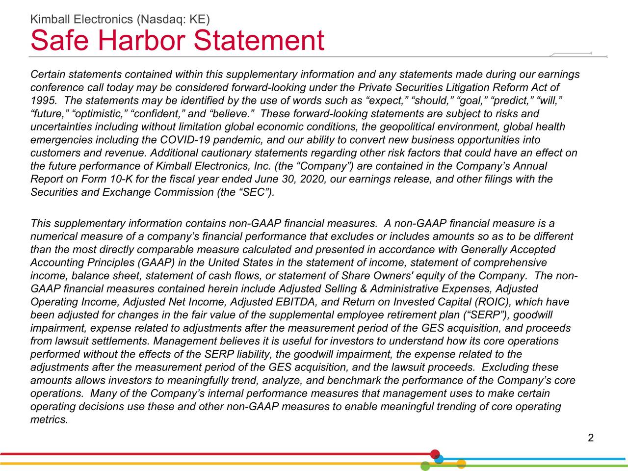 Kimball Electronics, Inc. 2021 Q2 Results Earnings Call