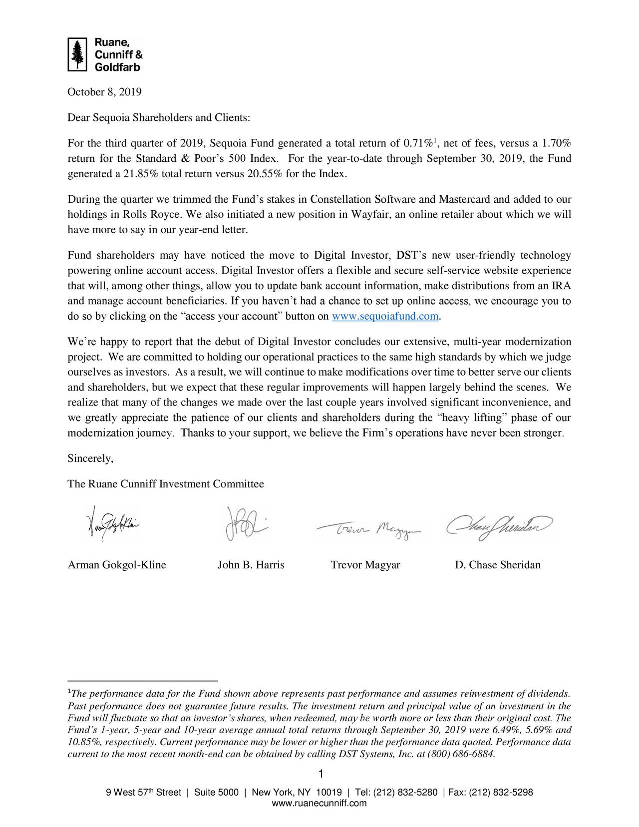 Sequoia Fund Q3 2019 Investor Letter (MUTFSEQUX) Seeking Alpha