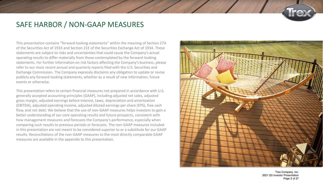 SAFE HARBOR / NON-GAAP MEASURES