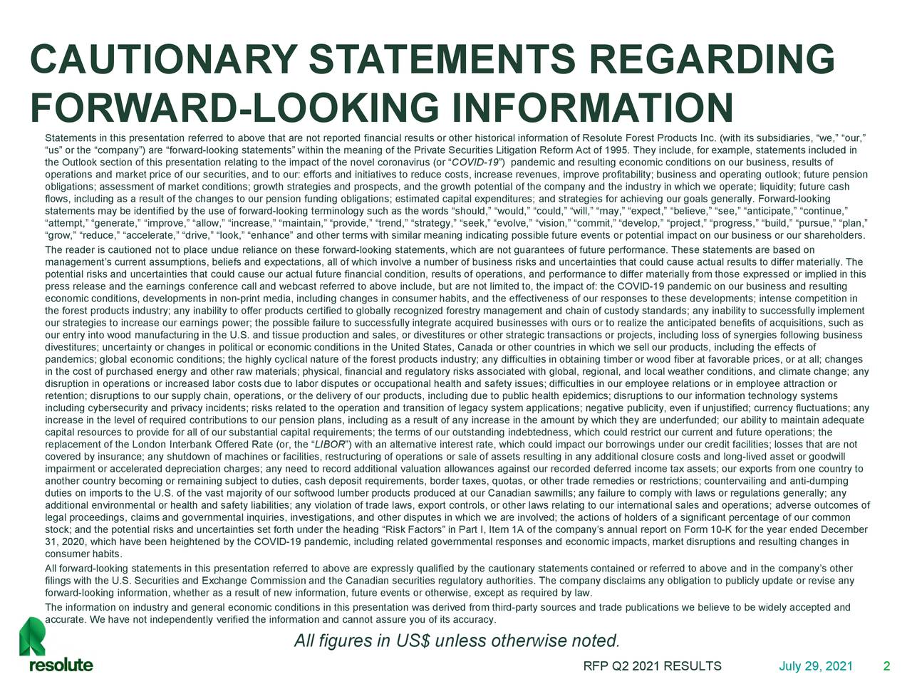 Resolute Forest Products Inc. 2021 Q2 Results Earnings Call