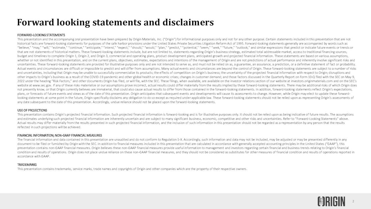 Origin Materials Investor Presentation Slideshow