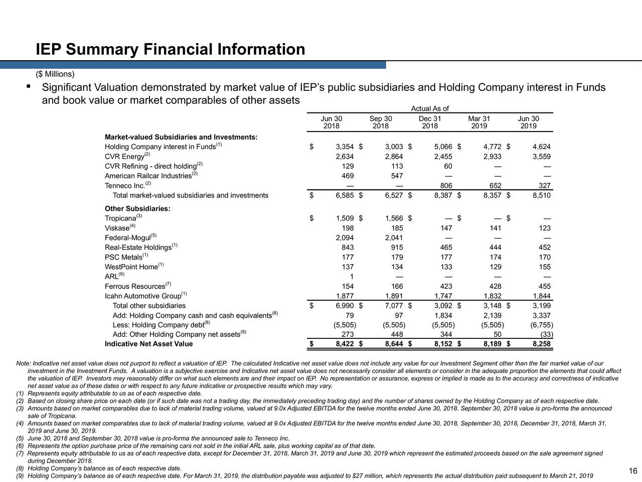 IEP Summary Financial Information