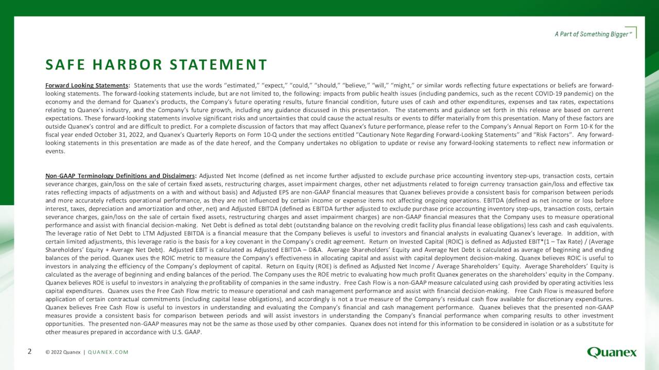 SAFE HARBOR STATEMENT
