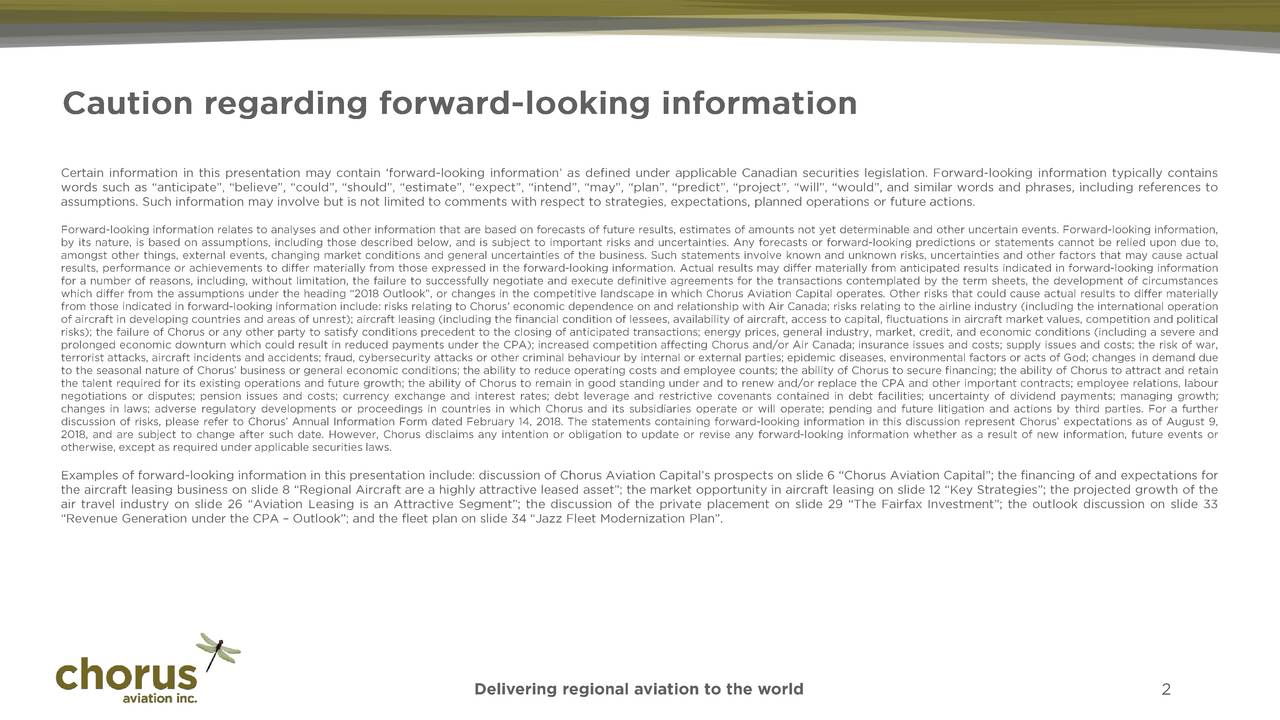 Chorus Aviation, Inc. 2018 Q2 Results Earnings Call Slides (OTCMKTS