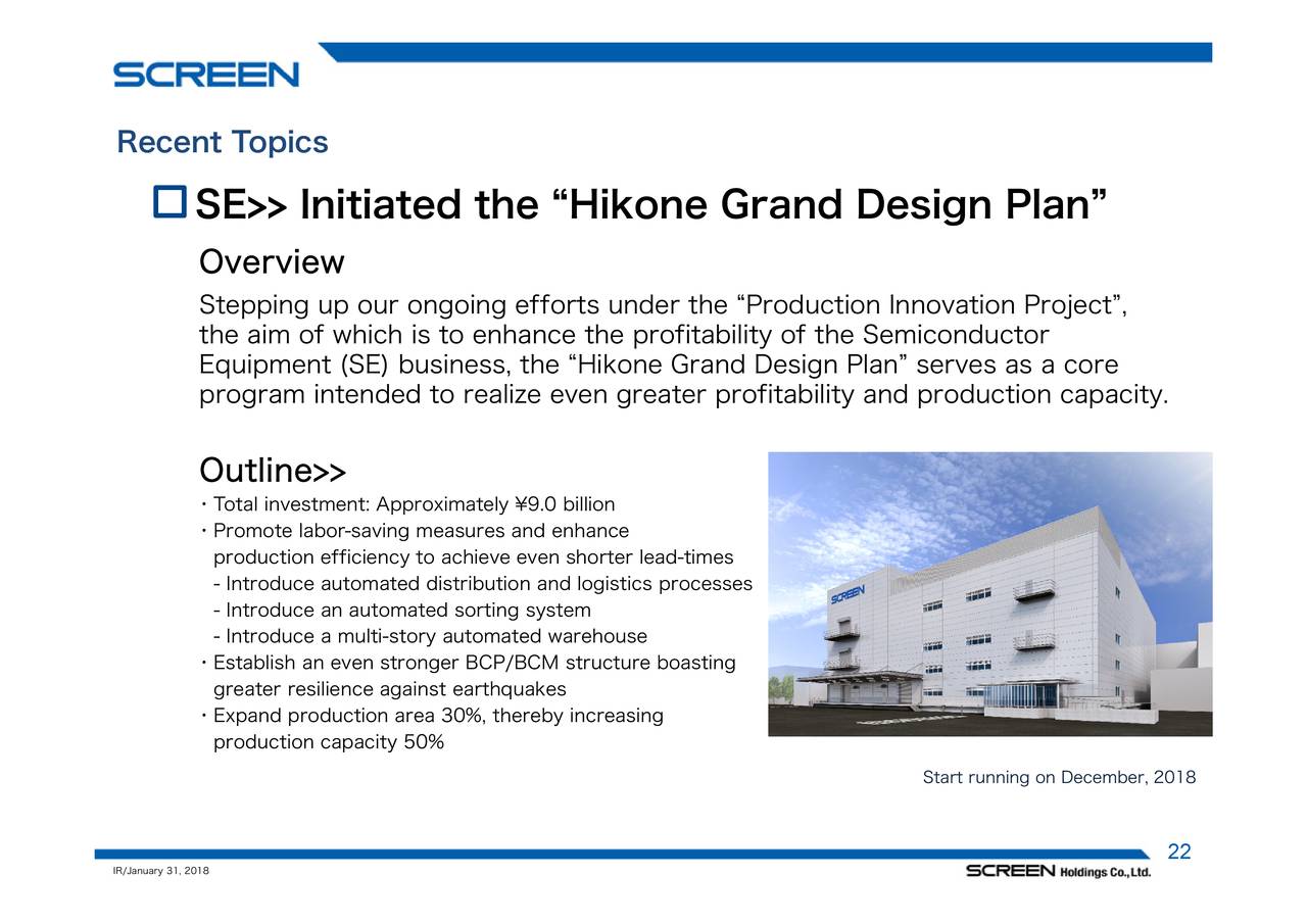 Screen Holdings Co., Ltd ADR 2018 Q3 Results Earnings Call Slides