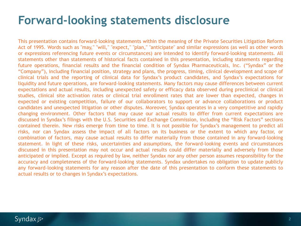 Forward-looking statements disclosure