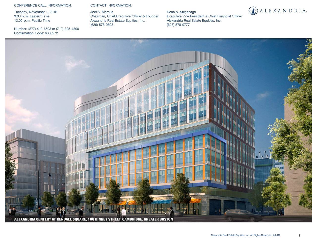 Alexandria Real Estate Equities Inc. 2016 Q3 Results Earnings Call