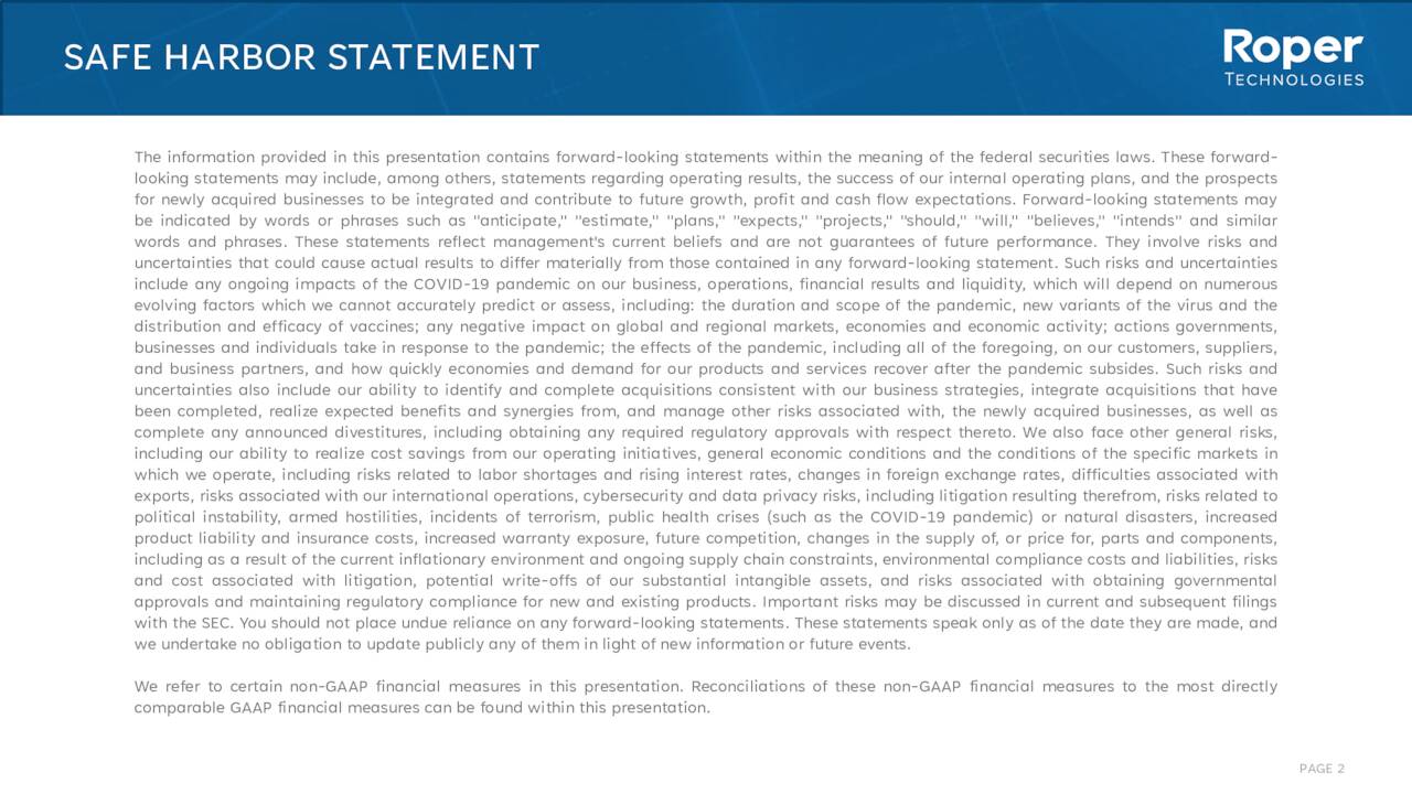 Roper Technologies, Inc. 2022 Q3 Results Earnings Call Presentation