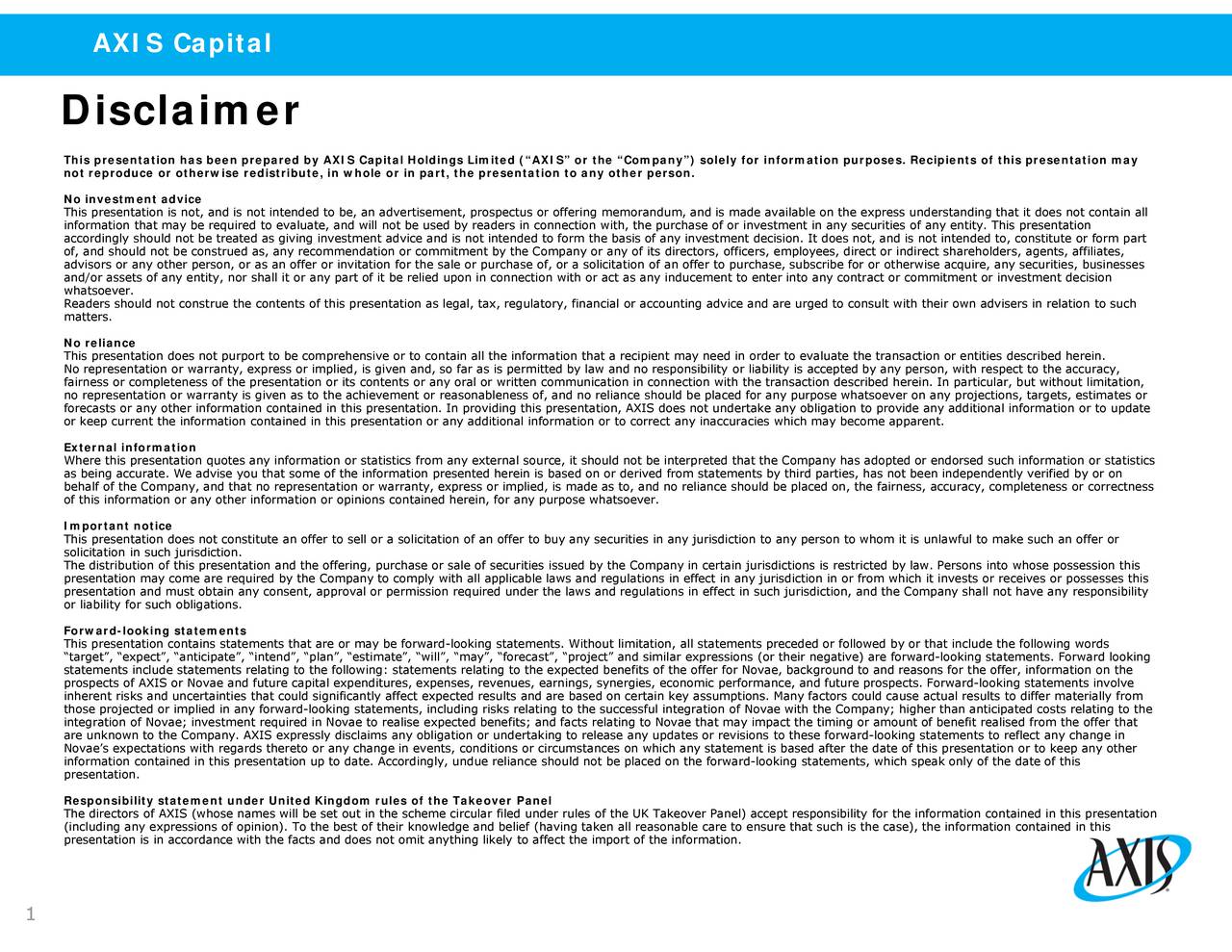 Axis Capital (AXS) Acquires Reinsurer Novae For 604M Slideshow (NYSE