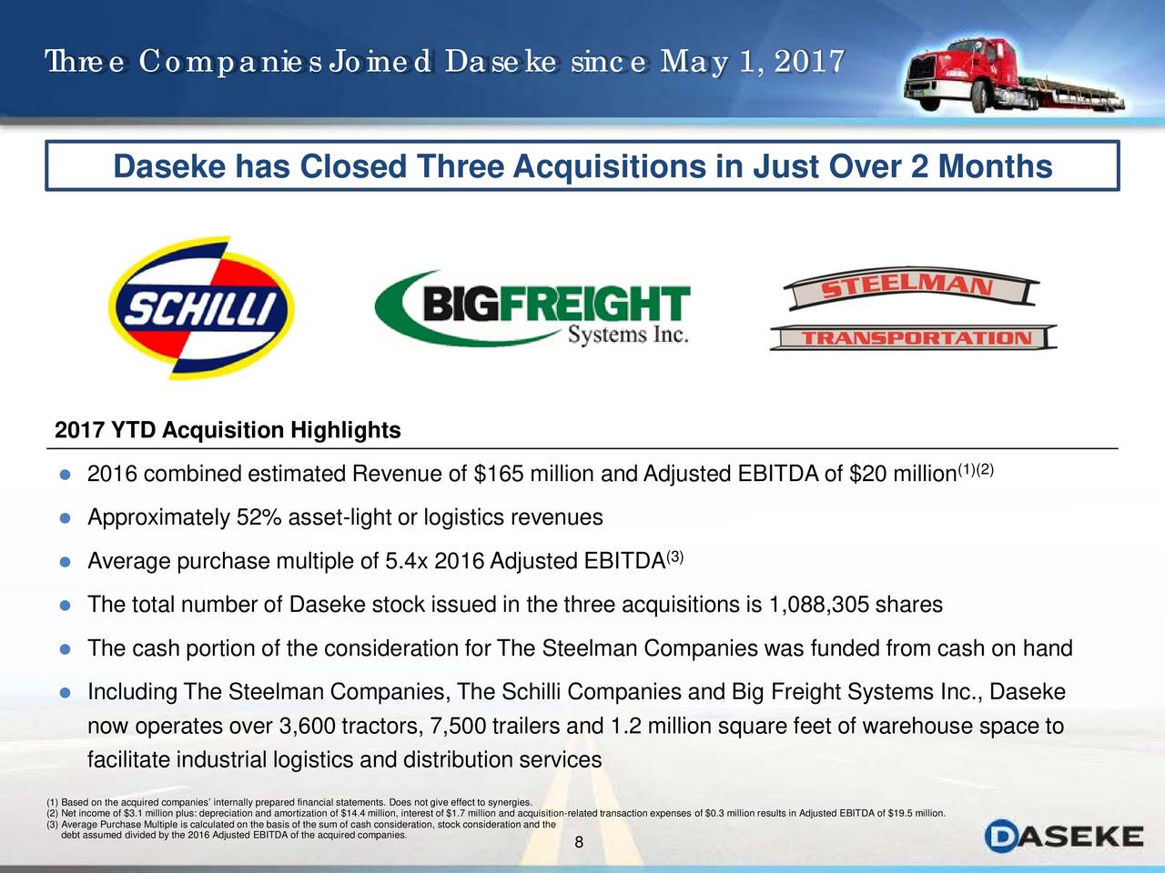 Daseke (DSKE) Acquires The Steelman Company M&A Slideshow (NASDAQ