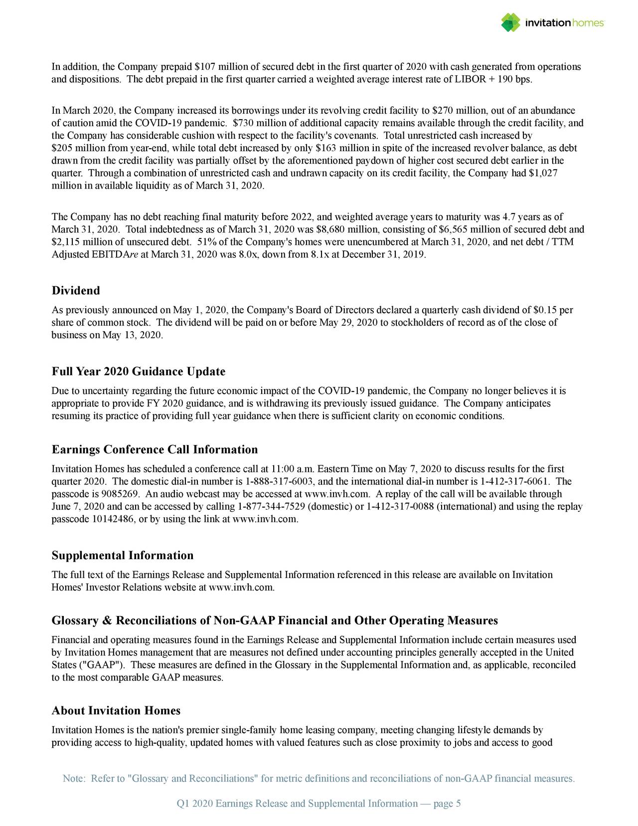 Invitation Homes Inc. 2020 Q1 Results Earnings Call Presentation