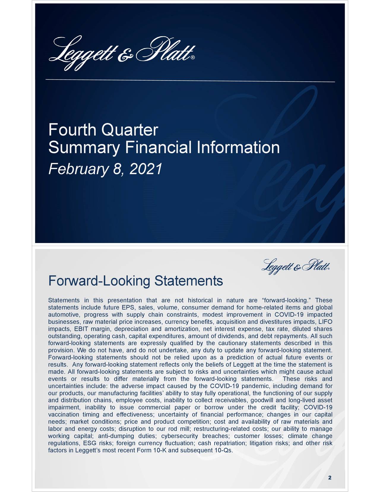 Leggett & Platt, Incorporated 2020 Q4 - Results - Earnings Call ...