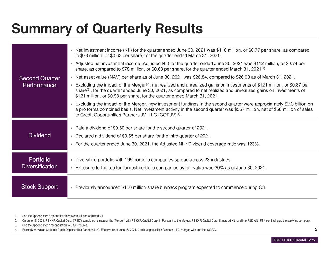 FS KKR Capital Corp 2021 Q2 Results Earnings Call Presentation