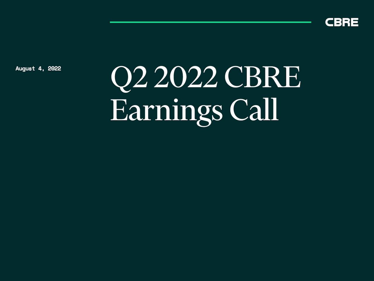 CBRE Group, Inc. 2022 Q1 Results Earnings Call Presentation (NYSE