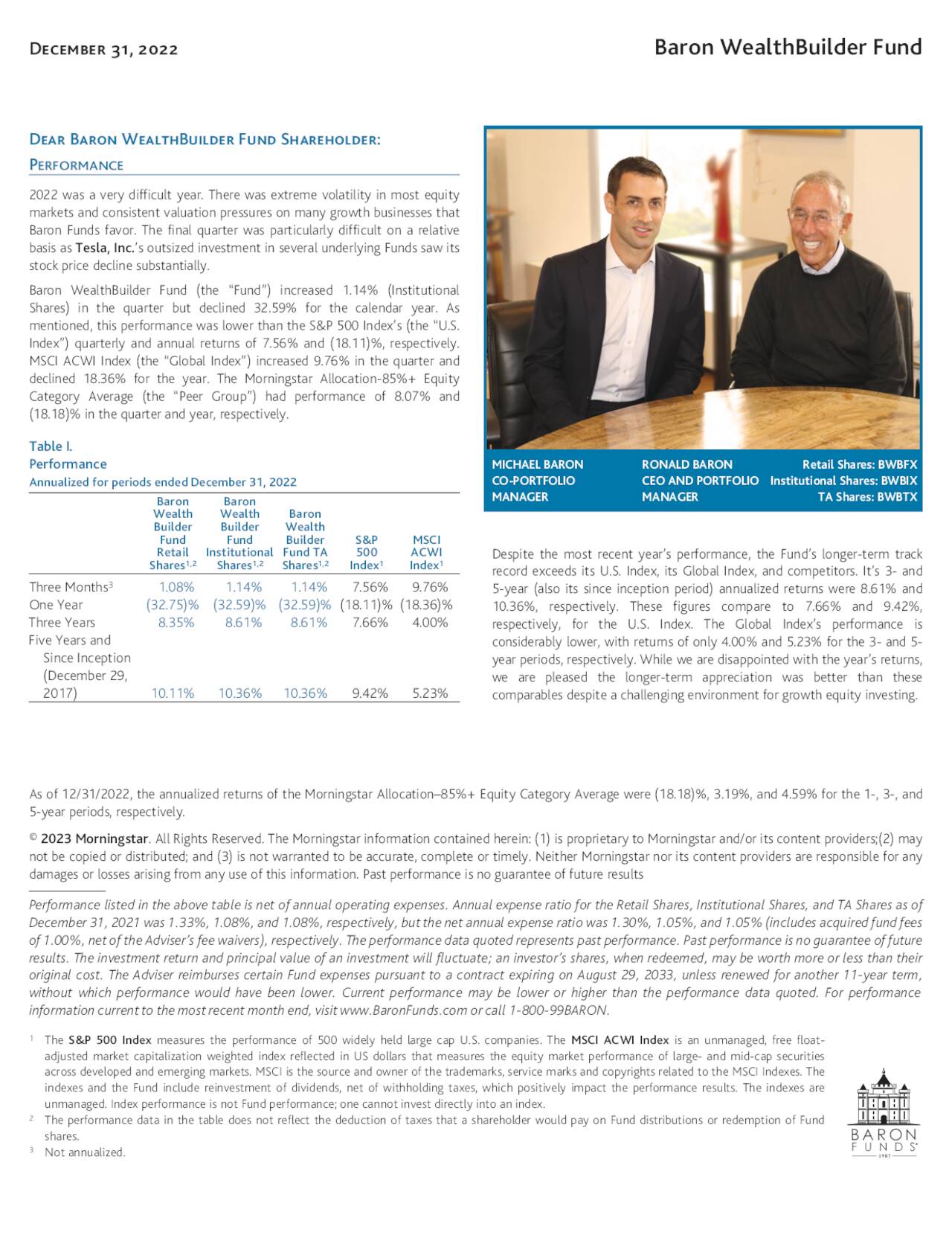 December 31, 2022                                                                                           Baron WealthBuilder Fund
