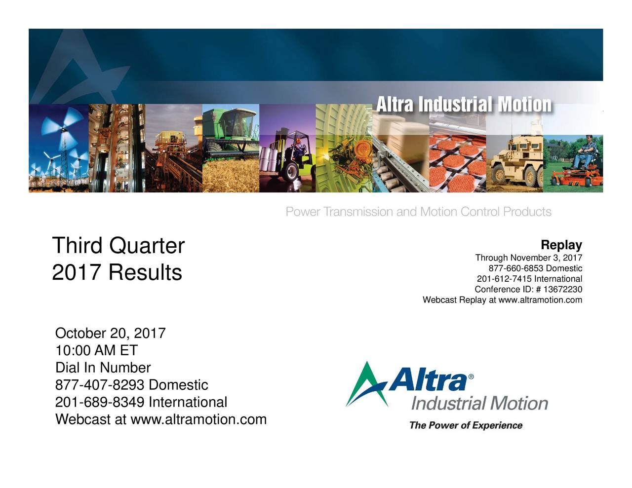 Altra Industrial Motion Corp. 2017 Q3 Results Earnings Call Slides