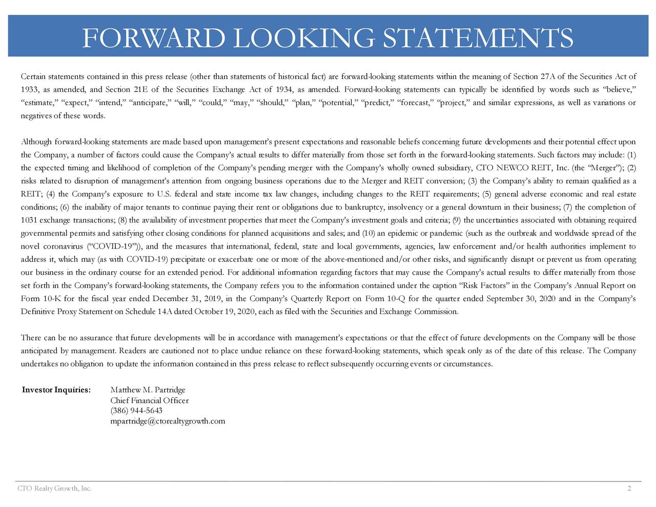 FORW              ARD LOOKING STATEMENTS