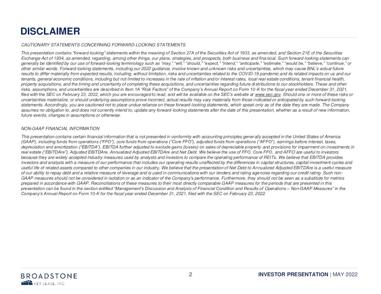 Broadstone Net Lease, Inc. 2022 Q1 Results Earnings Call