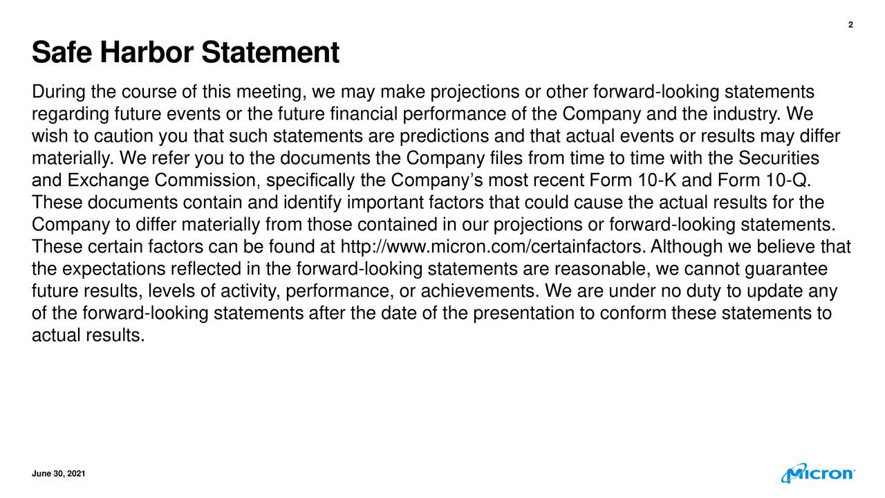 Micron Technology, Inc. 2021 Q3 Results Earnings Call Presentation