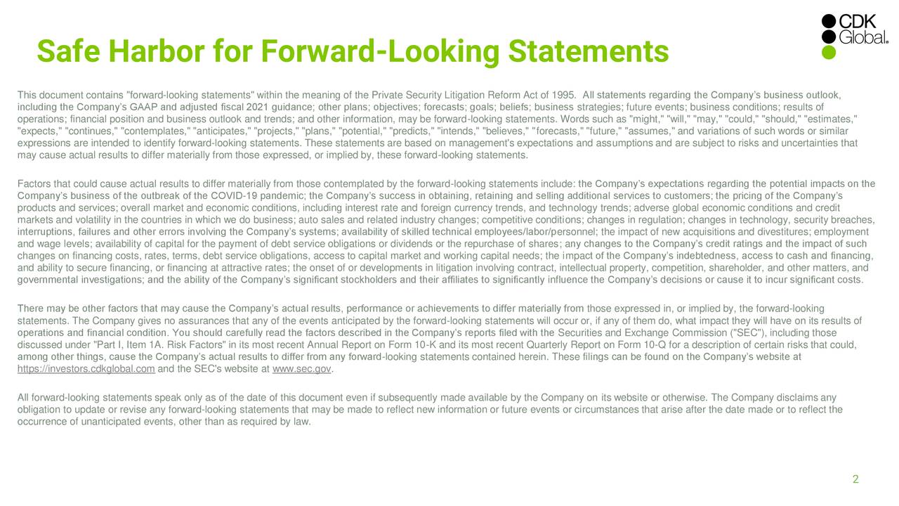 Safe Harbor for Forward-Looking Statements