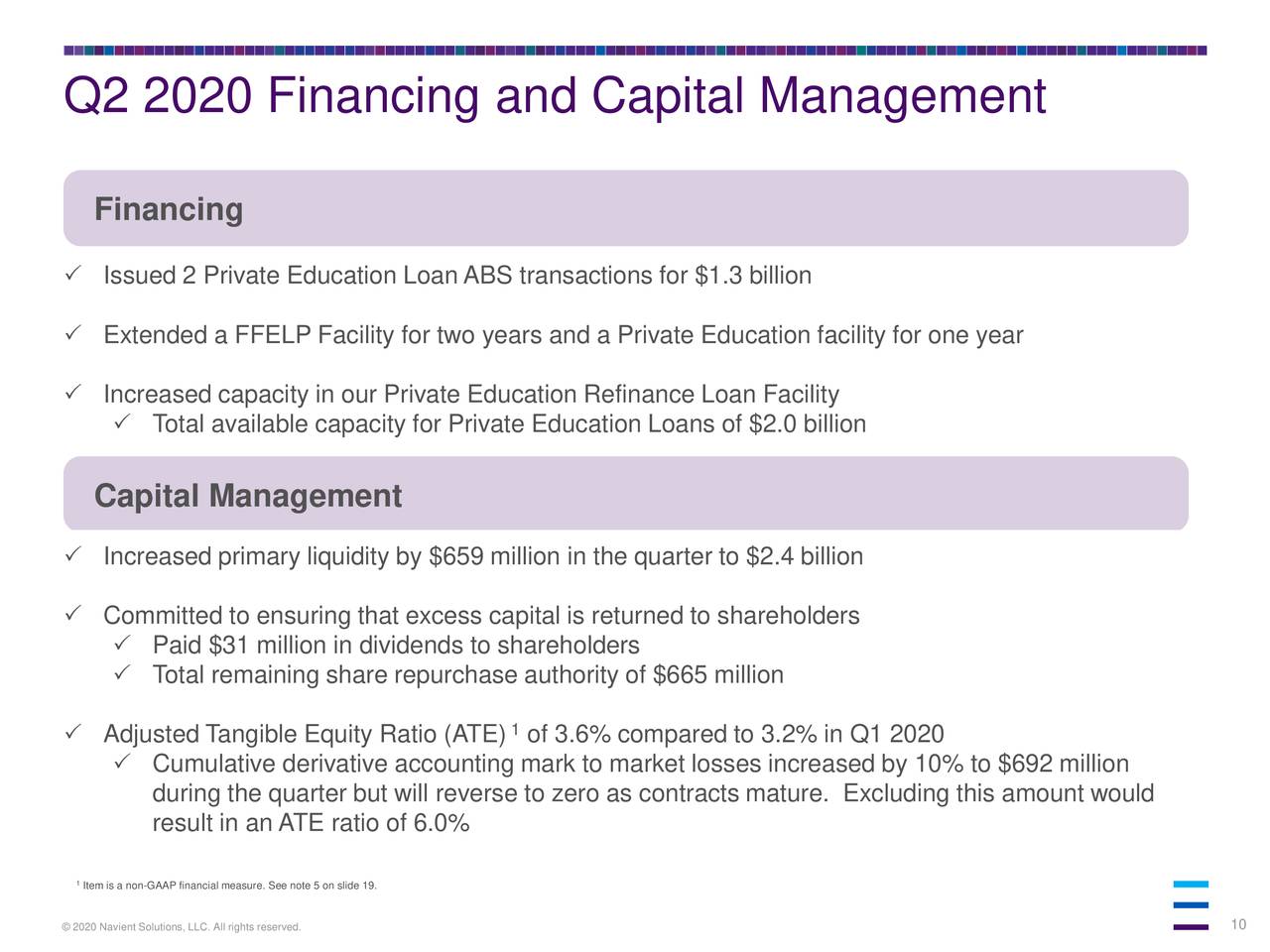 Q2 2020 Financing and Capital Management