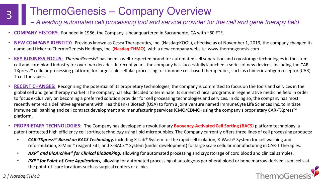 ThermoGenesis Holdings, Inc. 2019 Q3 Results Earnings Call