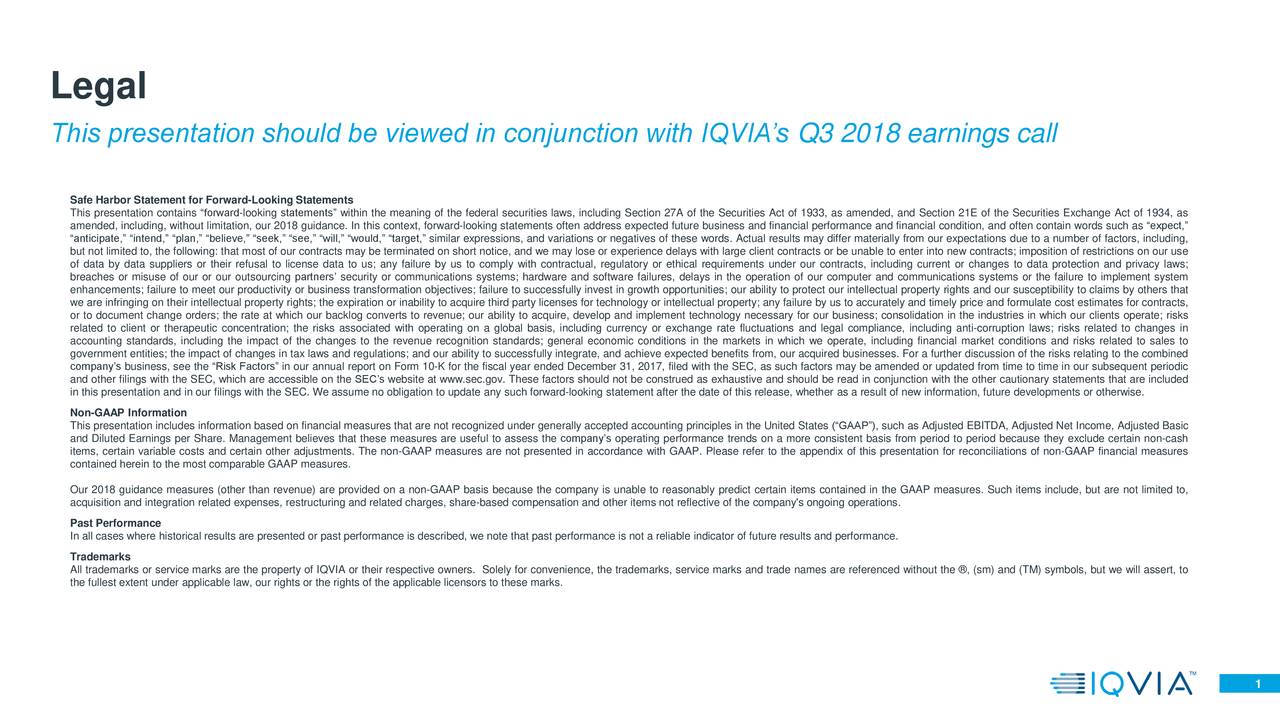 IQVIA Holdings, Inc. 2018 Q3 Results Earnings Call Slides (NYSEIQV