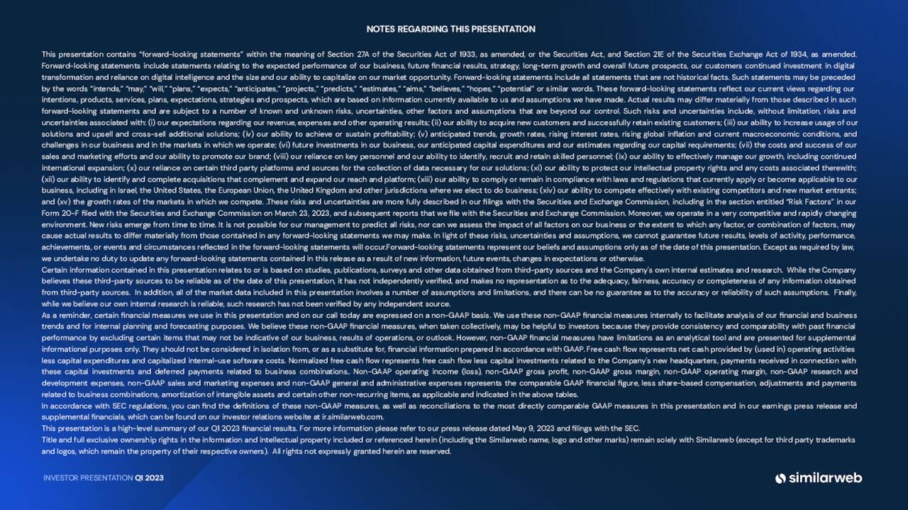 NOTES REGARDING THIS PRESENTATION