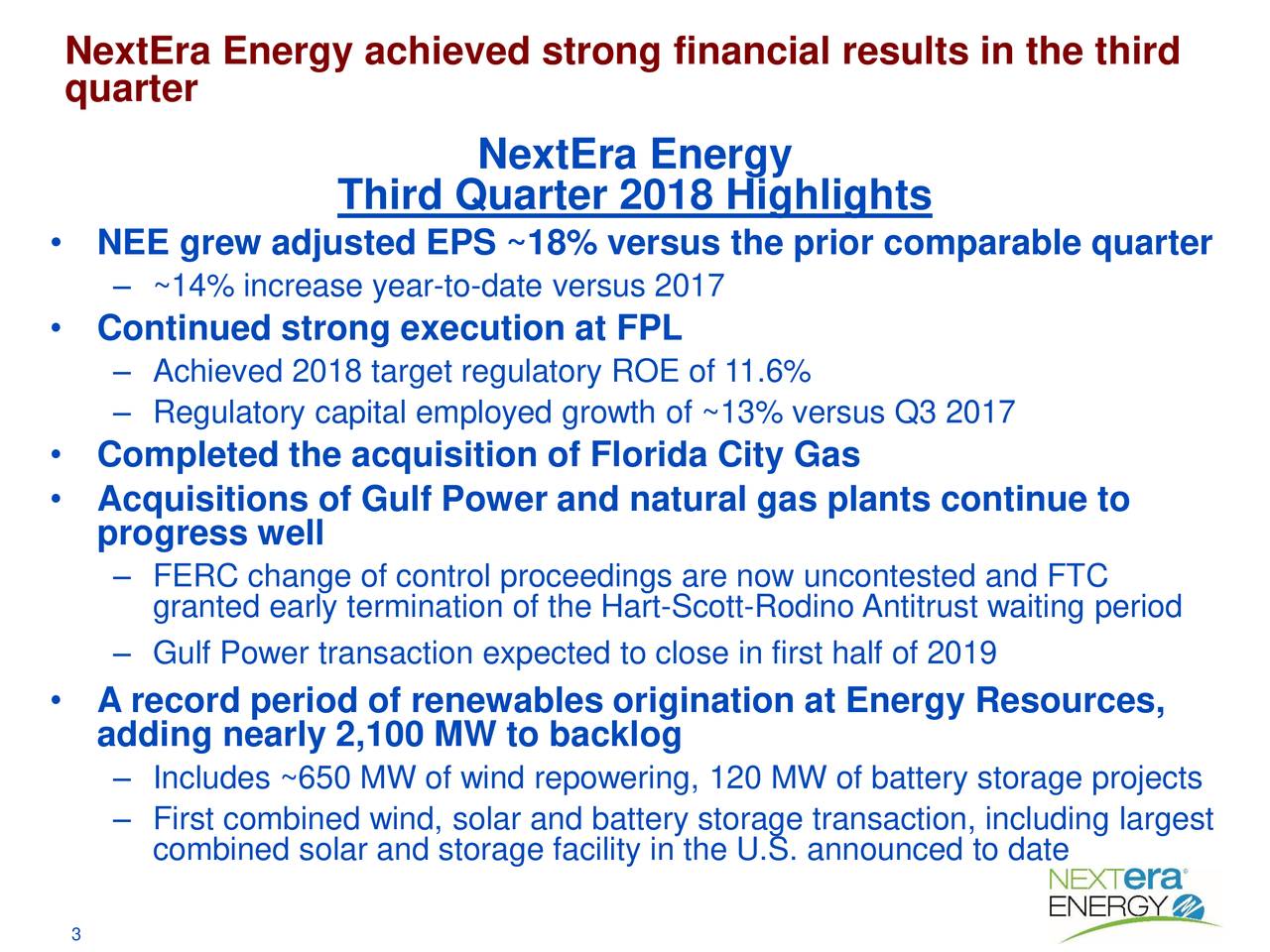 NextEra Energy achieved strong financial results in the third